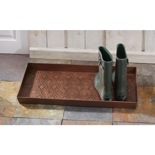HF by LT Kilim Pattern Metal Boot Tray, 30 x 13 inches, Antique Copper Finish - color: Kilim Pattern, Antique Copper Finish