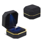 Luxury Ring Box, Square Velvet Wedding Ring Case Jewelry Gift Box with LED Light for Proposal Engagement Wedding, Black - color: Black, size: Ring Box