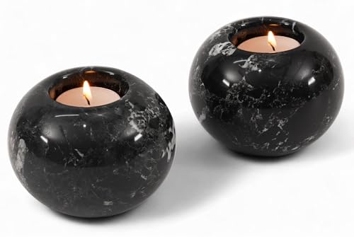 Marble Tealight Candle Holder 4-Inch Handmade Black Stone Votive Holder for Tables Centerpieces & Earthy Room Decor, Decorative Candle Holder for Wedding Gifts - size: 4''