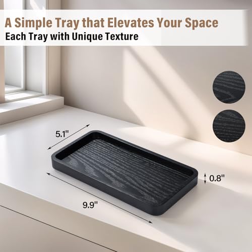 Wooden Bathroom Vanity Tray, 9.9" Small Bathroom Tray for Home Décor, Countertop Display, Jewelry Organizer, Candle Holder, Wooden Tray for Kitchen Counter，One-piece Red Oak Wood Cutting (9.9" x 5") - size: 9.8" x 5.1" x 0.8"