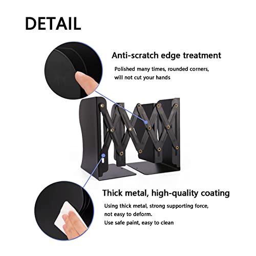 Adjustable Metal Bookends Heavy Duty for Shelves, 2 Dividers, Anti-Slip Design Expandable Book Ends for Desk, Office(Black, 19 inches Max) - color: Black