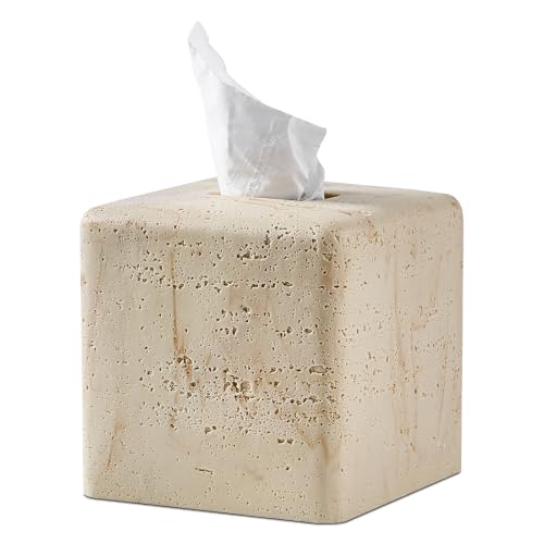 Natural Travertine Textures Tissue Box Cover Square for Home Decor,Resin Heavy Tissue Box Holder for Bathroom Countertop,Tabletop,Bedside Table,Office (Handmade of Resin) - color: Yellow Stone