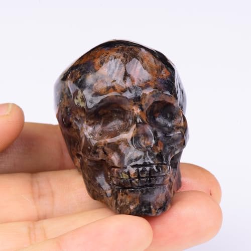 2 Inch Mahogany Obsidian Crystal Skulls Decor,Human Skull Sculpture Statues Healing Crystal Decor,Halloween Skull Figurines,Home Office Decoration Christmas Meditation Gifts for Men Women - color: Mahogany Obsidian