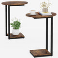Hosfais Small Side Table Set of 2, C-Shaped Wood Sofa End Table with Metal Frame for Living Room, Bedroom, Small Spaces (Rustic Brown) - color: Rustic Brown, size: Oval 2 Pcs