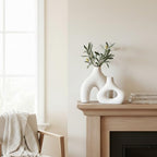 Carrot's Den Donut Vase, Set of 2 - White Large Ceramic Vase - Minimalist Nordic, Hollow | Table Centerpiece, Olive Plant, Wedding, Living Room, Bookshelf, Office, Modern Home, Entryway, Console - color: Warm White