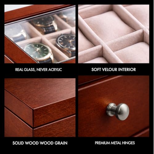 Bey-Berk Custom Personalized Watch Box Organizer - 48 Slot Luxury Solid Wood Designer Display, Large Watch Slots - color: Brown