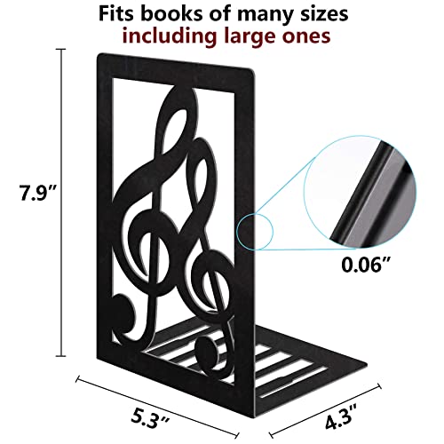 Book Ends,Metal Bookend,Bookend Decorative Heavy Book Ends for Shelves, Home Decorative Bookends for Heavy Books,Non-Skid Musical Note Bookshelf Holder - style: Music
