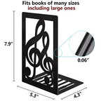 Book Ends,Metal Bookend,Bookend Decorative Heavy Book Ends for Shelves, Home Decorative Bookends for Heavy Books,Non-Skid Musical Note Bookshelf Holder - style: Music