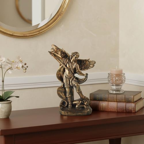 St. Michael the Archangel Statue – Bronze Finish Resin San Miguel Sculpture, Powerful Religious Decor for Home, Altar, or Prayer Room – 7.5 Inch Catholic Saint Michael Figurine - size: 5.32 x 2.36 x 7.48 inches