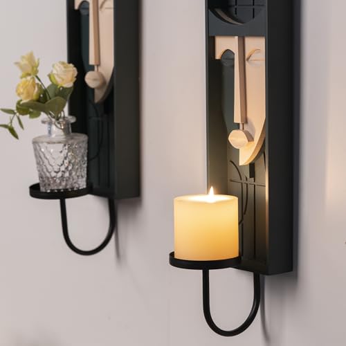 Set of 2 Boho Wall Decor, Modern Abstract Face Candle Sconces, Artistic Sculptural Design, 17.7 x 4.33 x 5.1 inches, Blackish Green - color: Blackish Green