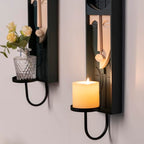 Set of 2 Boho Wall Decor, Modern Abstract Face Candle Sconces, Artistic Sculptural Design, 17.7 x 4.33 x 5.1 inches, Blackish Green - color: Blackish Green