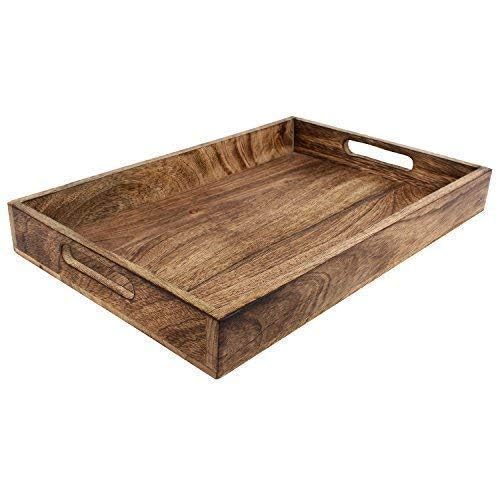 GoCraft Handmade Classic Wooden Tray – Medium 15" Serving Tray for Kitchen, Dining, and Home Use – Elegant Wood Serveware for Food, Drinks, Snacks, Coffee, Tea, Breakfast, Parties & Everyday Use - size: 15" x 10" x 2"