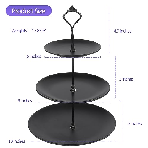 Lucky Will Black Tiered Dessert Serving Tray for Kid's Party Supplies Favors 3 Tier Cupcake Cake Stand for Birthday Tea Afternoon Halloween Christmas Candy Bar - color: Black