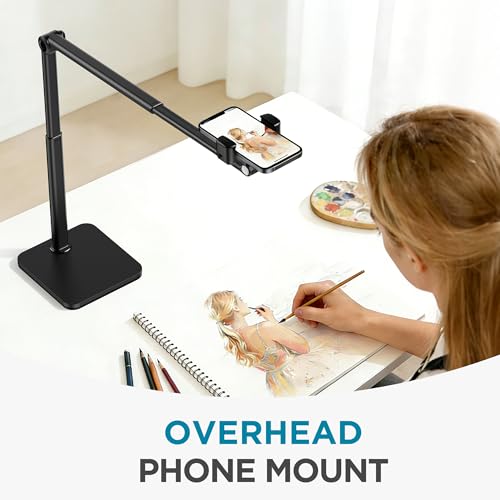 InnoGear Overhead Phone Mount, Heavy Duty Aluminum Phone Stand Tabletop Cooking Tripod for Desk Flexible Cell Phone Holder for Live Streaming, Meeting, Cooking, Recording