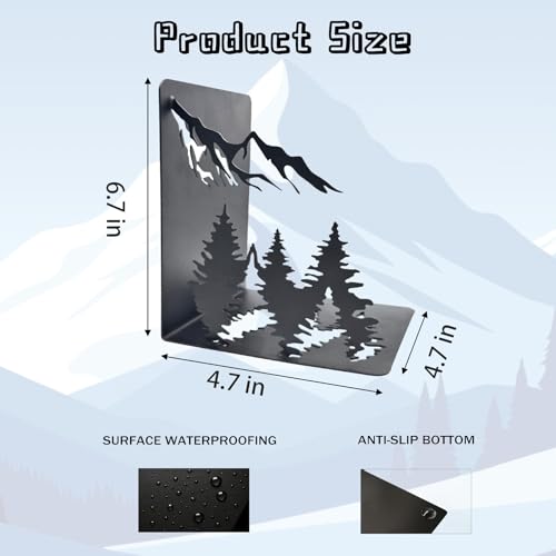 Matte Black Decorative Metal Mountain Bookends, Modern Aesthetic Decor for Home Office, Library or Studio Shelves, Unique Gift for Book Lovers - color: Mountain