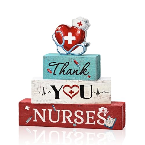 Smile Nurses Month Wooden Tabletop Decor Thank You Nurses Desktop Plaque with Heart & Stethoscope Indoor Home & Office Decor - Nurse Appreciation - style: Nurse