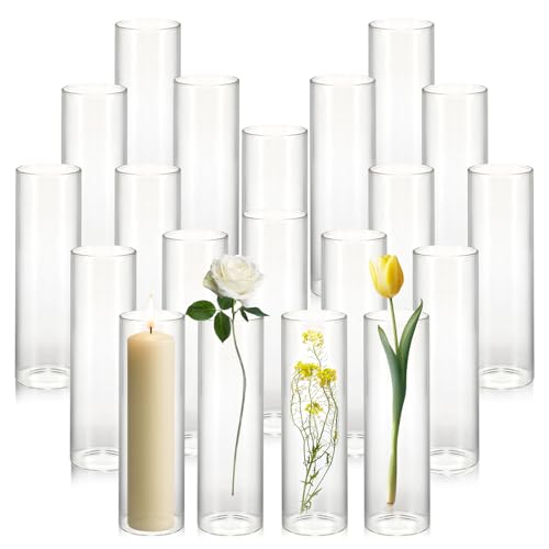 20 Pack 5.9" Tall x 1.8" Diameter Clear Glass Cylinder Vases - Multi-Use Flower Vase, Hurricane & Floating Candle Holders for Wedding Centerpieces, Home Decor, Table Displays (20) - size: 20 Pc(5.9" x 1.8")