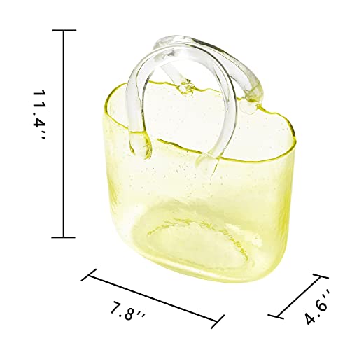 Thickened Glass Purse Vase for Flowers Gift Set-(Handmade 5mm Crystal-Unique Cute Clear Bag Vase with Reinforced Gift Box, Premium Table Centerpiece for Wedding/Mothers Day (Yellow) - color: Yellow