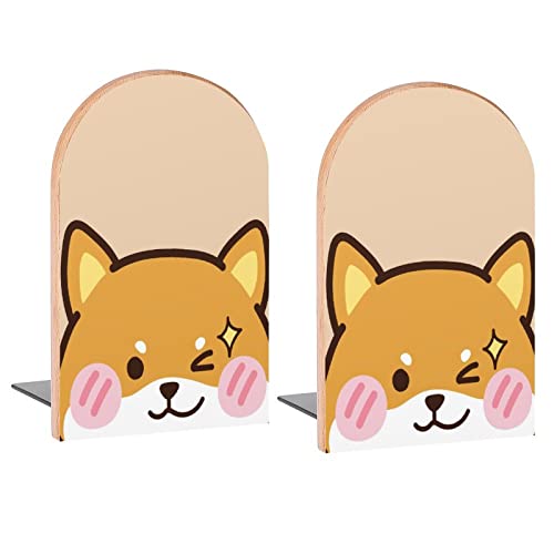 Kawaii Shiba Inu Face Book Ends Decorative Wood Bookends for Shelves Kids Room Desk Home Office Book Stoppers for Magazines,Books, DVDs, 1 Pair/2 Pieces(5x3.1 in) - color: Shiba Inu Face