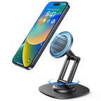 OMOTON 360°Rotating MS04 Magnetic Phone Stand for Desk, Adjustable Foldable Aluminum for MagSafe Cell Phone Stand Holder with Non-Slip Base, for iPhone 17/16/15/14 Pro Max Air, Black - color: Black