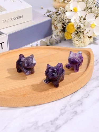 Top Plaza Amethyst Crystal Cute Cat Figurine Gifts Carved Healing Lucky Home Decor Natural Gemstone Cats Collectibles Pocket Sculpture for Cat Lovers - color: Amethyst