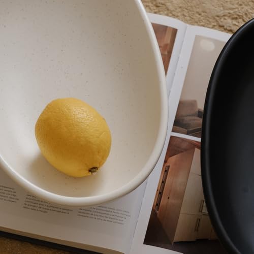 WENSHUO Three-Legs Ceramic Fruit Bowl for Kitchen Counter, Decorative Bowl for Table Décor, 10-inch Oval Large Bowls for Breads (Nacre White) - color: Nacre White