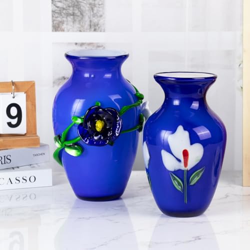 KAMMAK Colored Glass Vase, Beautiful Hand Blown Decorative Vase, Modern Art Vase for Flower Mantle Dining Table Centerpiece, Entryway Living Room Wedding Decoration (JG2062) - style: JG02062