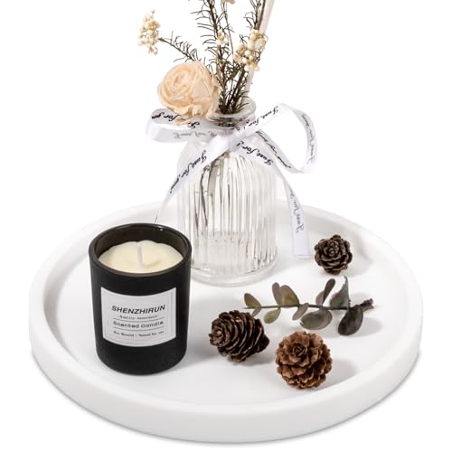 Silicone Bathroom Tray Round Vanity Tray Decorative Soap Holder Kitchen Countertop Organizer Coffee Table Decor for Candle, Perfume, Plant, 8 Inch, White - color: White, size: 8"