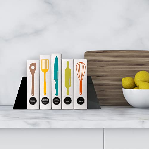 Ottimo Premium Polished Stone Marble 6" Book Ends for Bookshelf Decor, Home, Office or Kitchen Shelves. Heavy, Triangular, and Decorative Book Stopper with Anti-Slip Pads, Great Gift Idea (Black) - color: Midnight Black