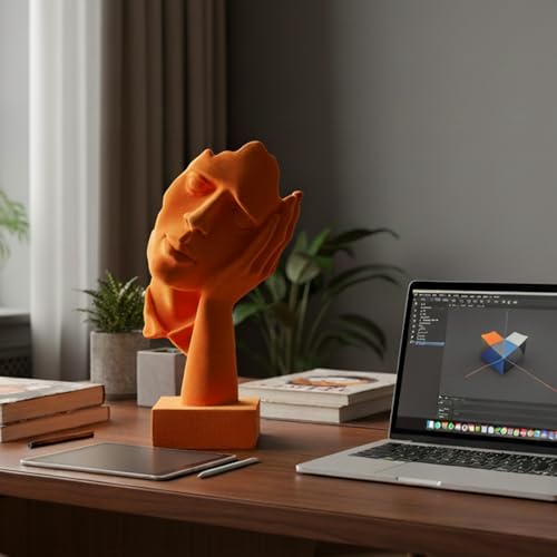 Velvet Flocked Thinker Sculpture for Bookshelf Decor, Hear No Evil Flocked Emotional Art Figurine Modern Abstract Art Statue Spring Decor for Home, Office, Desk Decor (Orange) - color: Nohear-orange