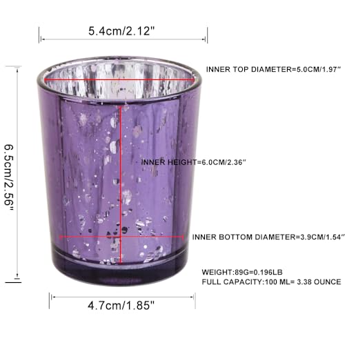 Purple Mercury Glass Tea Light Holders Set of 36 - Elegant Votive Candle Holders for Weddings, Showers and Home Decor - Perfect for Table Centerpieces and Parties (Glass, Purple) - color: Purple