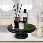 dwellington White Wash Display Wood Riser, 8.25inch Shabby Chic Pedestal Tray Decor with Beads, Farmhouse Display Stands for Coffee Bar, Bathroom, Kitchen Island (Black)