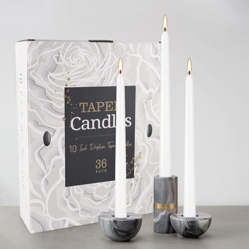 YOROXRG 36 Pack White Taper Candles, 7-8 Hours Burn Time, Unscented, Smokeless and Dripless, 0.8 x 10 Inch Dinner Candle Set for Household, Wedding, Party and Home Décor Candlesticks - color: White-36