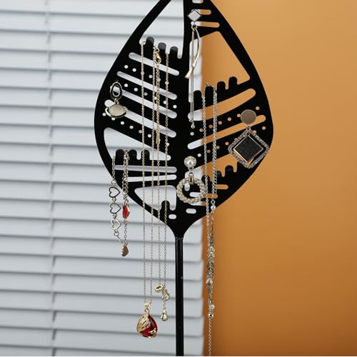 Half RoomJewelry Organizer Jewelry Stand Jewelry Holder Organizer, Necklace Organizer with Ring Tray, Sturdy Jewelry Hanger for Necklace，Jewelry Tower Storage Rack Tree for Bracelets Earrings Rings - color: A Black