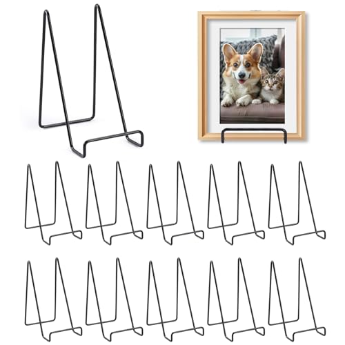 12 Pack 6 Inch Plate Stands for Display,Book Display Stand,Black Metal Decorative Plate Stand,Small Easels for Display,Suitable for Books, Desktop Art, Images, Photos,and Collages - size: 6inch 12pack