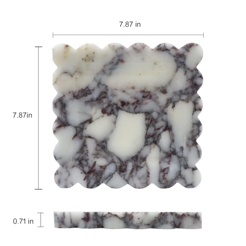Square Marble Decorative Tray with Scalloped Edge, Luxury Natural Stone Bathroom Vanity Tray, Dresser Top Perfume Coffee Home Kitchen Sink Tray, Key Trinket Ring - color: Bvlgari Purple