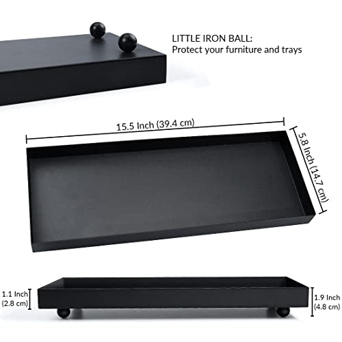 Rectangle Black Matte Metal Tray, Suit for Candle Holder, Vanity Decor Projects, Bathroom Toilet Tank Tray, Perfume or Jewelry Storage, and Coffee Table Centerpiece - size: 15.7" x 5.9" x 1.9"