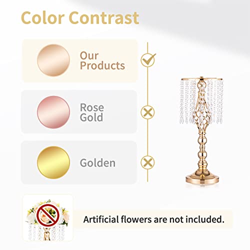 2 Pcs 19.3 inches Gold Centerpieces Table Tall Crystal Flowers Stand Wedding Road Lead Flower Holders Crystal Chandelier Metal for Reception Tables Supplies - color: Gold, size: Medium - 2 Pcs