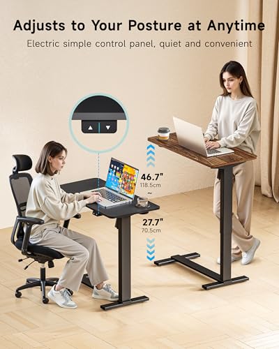 BIZUM Small Electric Standing Desk Bedside Table with Hidden Wheels 31.5 x 15.8 Inch Adjustable Computer Laptop Office Desk, Black - color: Black