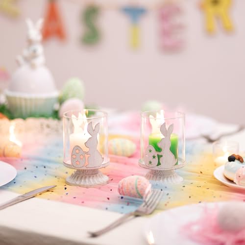 Sziqiqi Pillar Candle Holders for Easter - Bunny Decorations for Tealights Rabbit Candle Holder for Table Centerpieces Distressed White Easter Gifts for Family Party Events