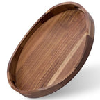 Acacia Wood Serving Tray with Handles - 17'' x 13'' Round, Decorative Ottoman Trays for Breakfast, Home Decor, Tea Party, Coffee Table, Candle Display, Kitchen Counter Board