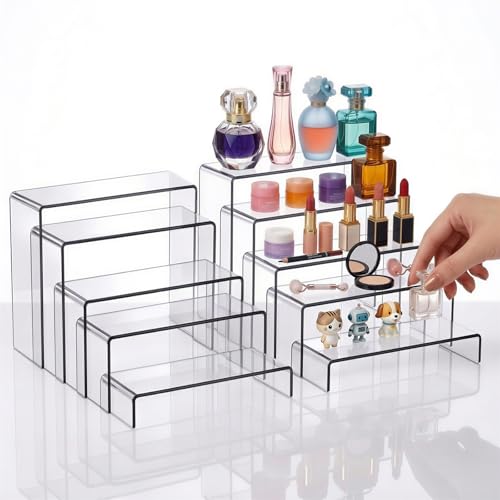 Fixwal 10pcs 2 Set Acrylic Risers for Display Clear Perfume Organizer Stands Acrylic Display Risers for Show Figures, Cupcake, Jewelry, Toys, Perfume and More (Large Size)