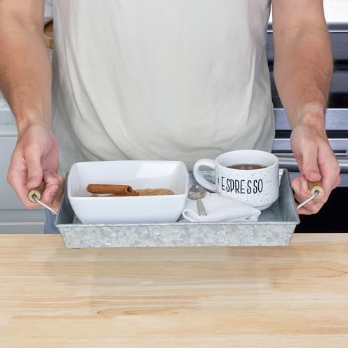AuldHome Design Galvanized Farmhouse Trays (Set of 2, Small & Medium); Farmhouse Decor Rectangular Trays w/Handles