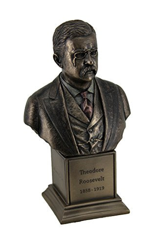 Veronese Design 7 1/2" Tall Theodore Roosevelt Bust on Inscribed Plinth Cold Cast Resin Antique Bronze Finish