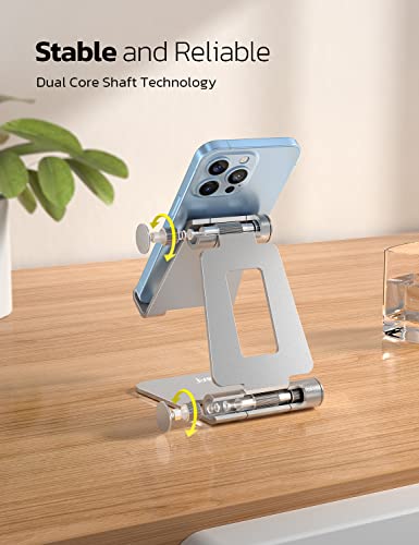 Nulaxy 2 Pack Dual Folding Cell Phone Stand, Fully Adjustable Foldable Desktop Phone Holder Cradle Dock Compatible with iPhone 17 16 15 14 13 12 Pro Max Xs Xr, All Phones, Silver - color: E-Silver