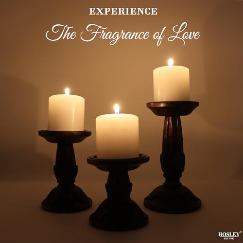 Hosley Set of 3 Dark Brown Wood Pillar Candle Holders 8 Inches 6 Inches and 4.25 Inches High Ideal for LED and Pillar Candles Gifts for Weddings Party Home Spa Reiki Aromatherapy - color: Dark Brown 2