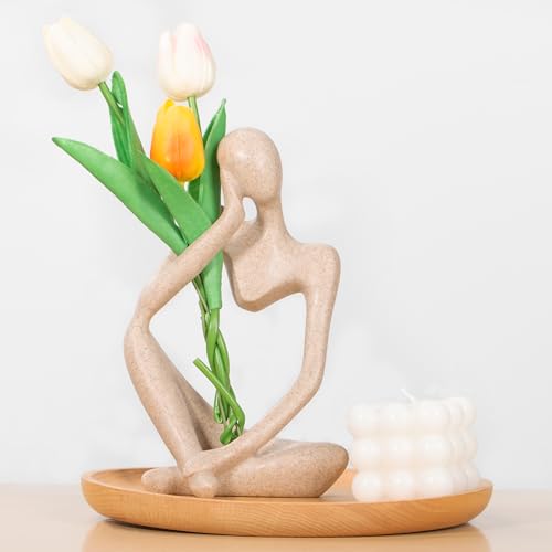 INNOLITES Boho Decor Thinker Statue Abstract Art Sculpture, Sandstone Resin Collectible Figurines for Home Living Room Office Shelf Decoration (Sandstone Left) - color: Sandstone-left