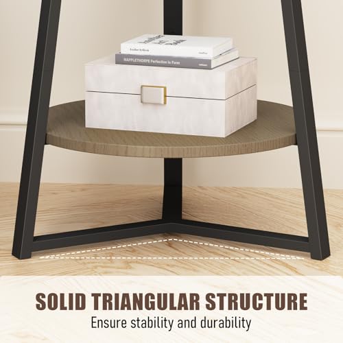 Gadroad Round End Table with Storage Shelf, 2 Tier Farmhouse Side Table Nightstand for Living Room, Bedroom, Wood Tabletop & Black Metal Frame, Walnut Color 15.7 * 15.7 * 23.0inches - color: Walnut, style: No Charging Station