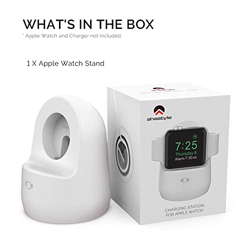 AhaStyle iWatch Stand Silicone Charging Dock Holder for Apple Watch Ultra 3, Ultra 2, Ultra, SE3, SE2, SE, Series 11 10 9 8 7 6 5 4 3 2 1 (49/46/45/44/42/41/40/38mm), Supports Nightstand Mode (White) - color: White