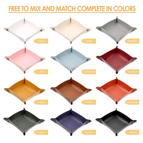 12 Pcs Leather Valet Trays, Key Tray for Women and Men, Leather Jewelry Valet, Portable Leather Tray Organizer for Entryway Desk Organizer for Phone, Keys, Wallet, Earphone, Watch, Coin- 12 Colors